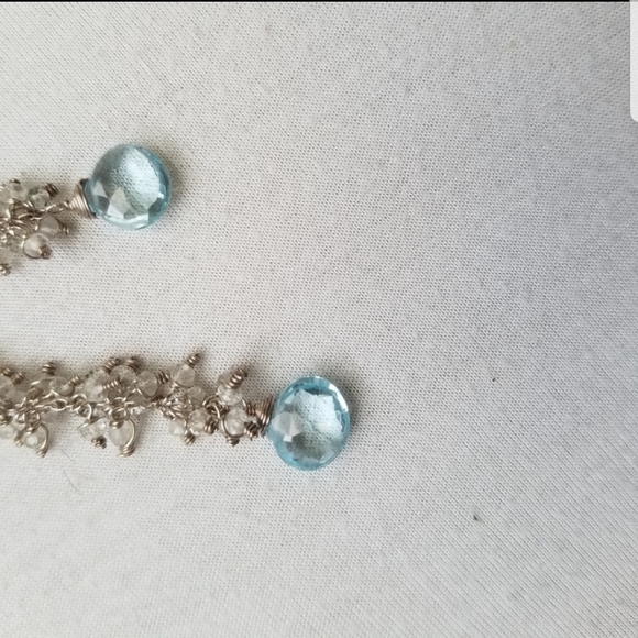 Earrings light blue gemstone dangles - Picture 2 of 7